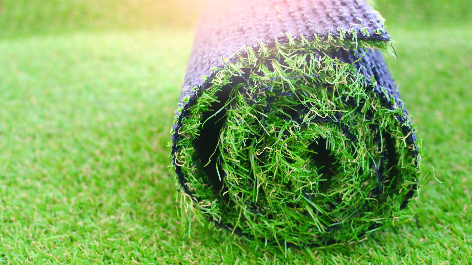 Roller artificial turf in lawn waiting for installation in Nazareth, PA.