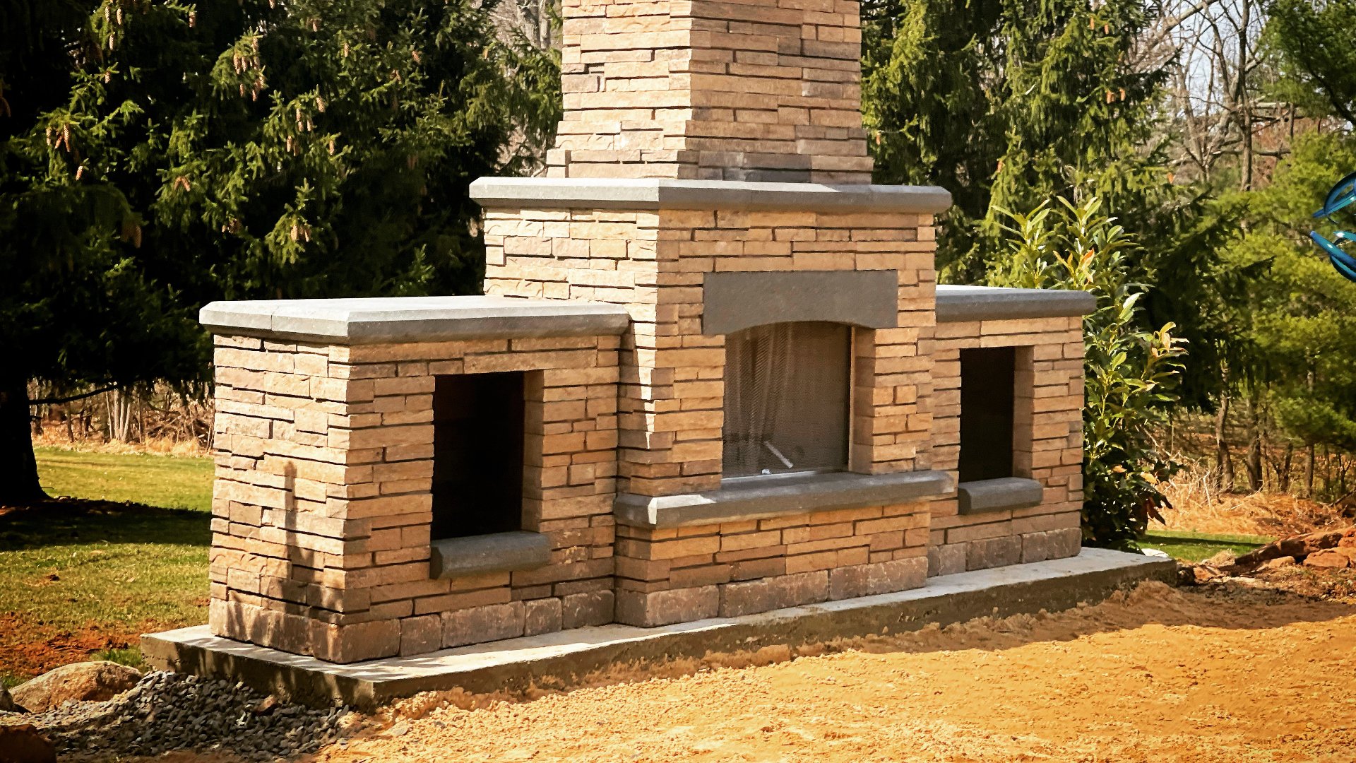 Outdoor fireplace installed for a client in Warren County, NJ.