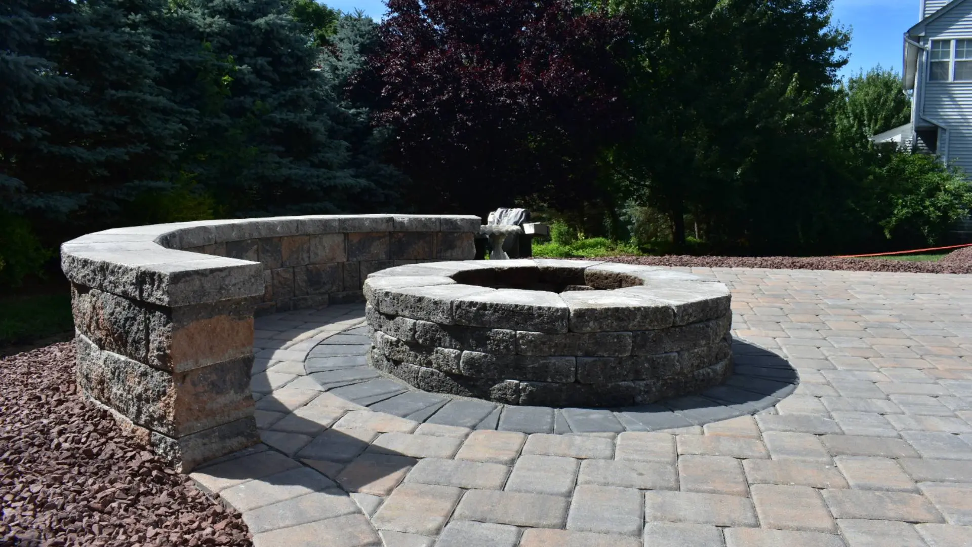 Round fire pit installed for patio in Bethlehem, PA.