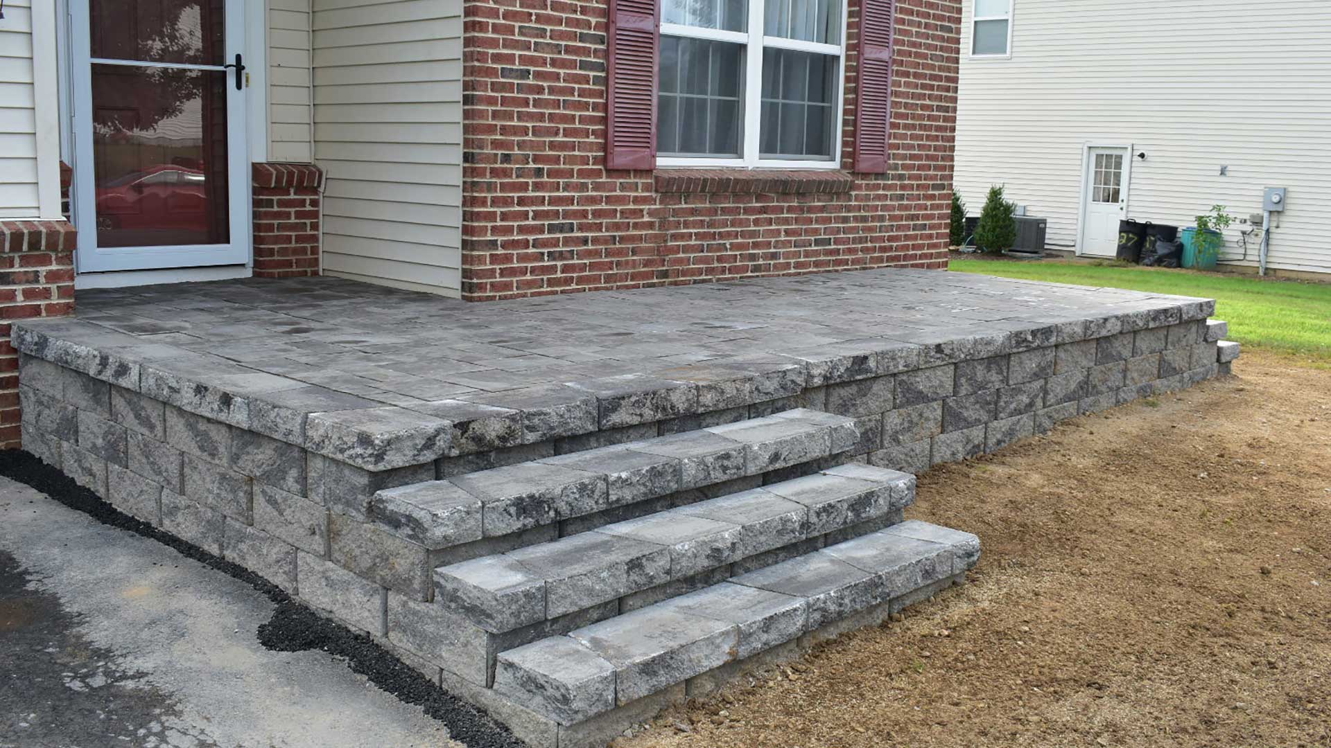 Steps and patio installed for front door in Oxford, NJ.