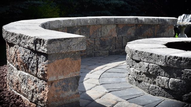 Concrete stone for seating wall installed in Nazareth, PA.