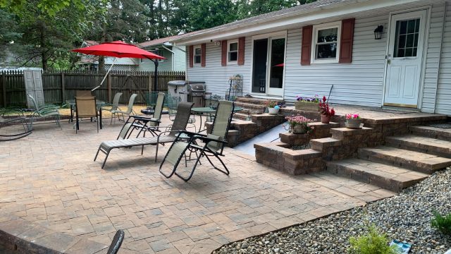 Custom patio installed with steps in Nazareth, PA.
