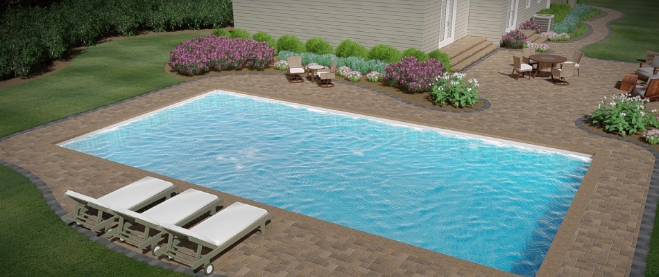 3D rendering design of rectangle pool project in Clinton, NJ.