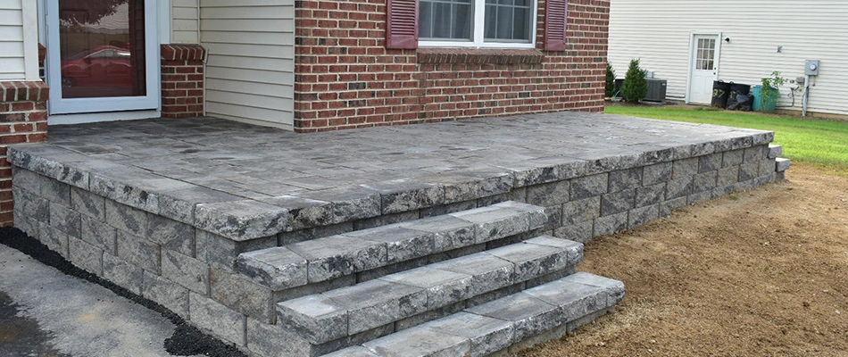 Steps installed by front patio in Hunterdon County, NJ.