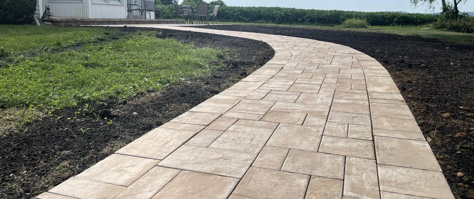 A custom walkway built by our team leading to our client's home in Oxford, NJ.