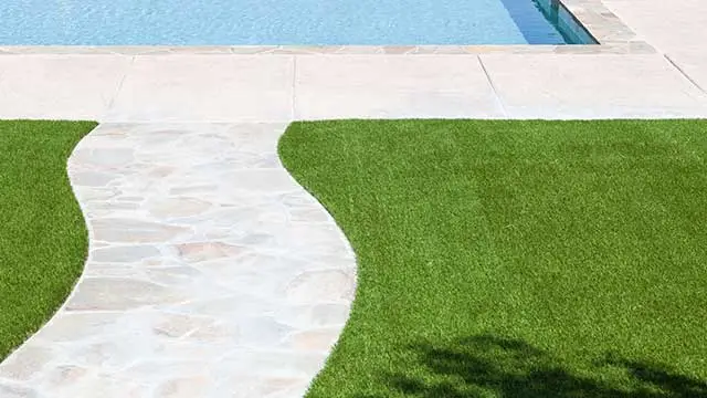 Artificial turf installed around a swimming pool in Bethlehem, PA.